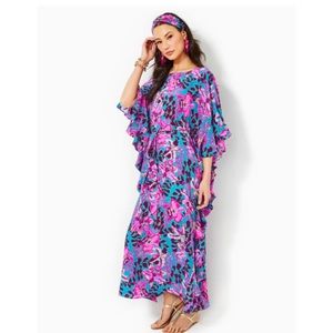 NWOT Lilly Pulitzer MONNAE SILK MAXI CAFTAN *ORCHID YOU NOT*
